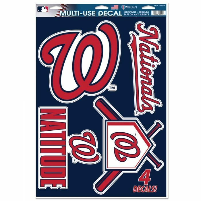 WASHINGTON NATIONALS 4 PC. MULTI-USE DECALS 11"X17" WINDOWS WALLS LIKE FATHEAD - Image 1 of 1
