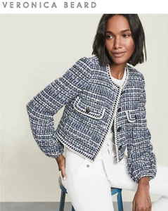 Chaqueta VERONICA BEARD talla 14 NUEVA CON ETIQUETAS ALA Azul Blanco Tweed corta mujer manga larga - Imagen 1 de 8