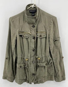 INC International Concepts Linen Jacket Womens Size XS Roll Tab Sleeves Green - Picture 1 of 9