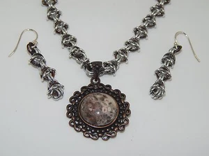 Natural Turritella Agate & Antique Copper Pendant & hand-made Chain Maille Set - Picture 1 of 4
