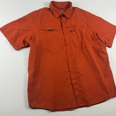 Under Armour Mens 2XL Heatgear Orange Loose Vented Short Sleeve Button Up Shirt - Image 1 of 4