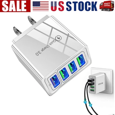 Lote Adaptador de Corriente Cargador de Pared USB Hub QC 3.0 Carga Rápida de 4 Puertos EE. UU. Foto 1 de 4