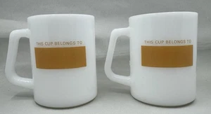 Set of 2 Vintage Fire King White Milk Glass Mugs Dodge Reports Personalize - Picture 1 of 6