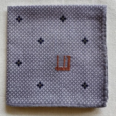 VTG Dunhill Handkerchief Purple Cotton Floral Geometric Cross Pocket Square 18" - Image 1 of 3