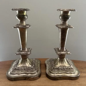 Pair Vintage Candelabra Silver plated Embossed Candle Holders 11” - Picture 1 of 7