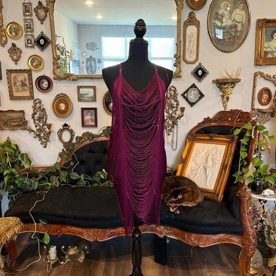 Dreamgirl Lencería Plus Queen Size Borgoña Flecos Mini Vestido Talla 2x Foto 1 de 4