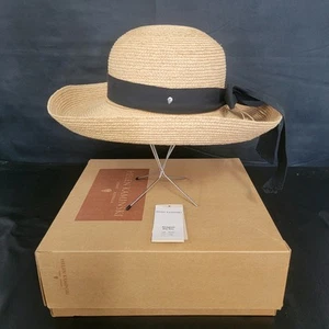 Helen Kaminski New Port gewebter Strohhut Raffia Sonne australischer Outback schwarze Schleife - Bild 1 von 16
