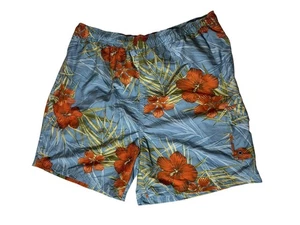 Sand N Sun Swim Short Sz Large Bathing Trunk Multicolor Blue Hawaiian Floral - Picture 1 of 9