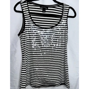 White House Black Market Damen-Tanktop Größe Medium schwarz weiß Paillettenstreifen  - Bild 1 von 7