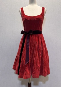 VTG Banana Republic Christmas Red Velvet Tulle Lined Midi Dress Pockets 2 Petite - Picture 1 of 16