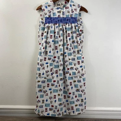 Vintage Girls Maxi Dress 10 Smocked Sleeveless 60s Novelty Americana Cotton - Image 1 of 4