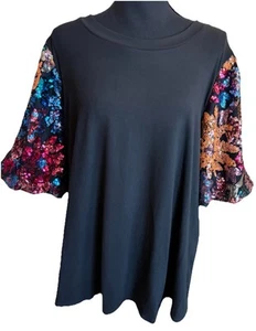 NWT Haptic Boutique M OR Large Black Colorful Sequin Glam Luxe Dressy Party Top - Picture 1 of 8