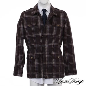 NUEVO CON ETIQUETAS $2895 #1 ROPA DE HOMBRE Isaia Napoli Cigar Multi Cuadros Fumuculi Abrigo de Campo 50 Sin Reserva - Imagen 1 de 8