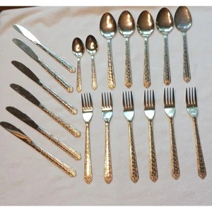 Posate acciaio inox placcate oro vintage anni 60 GIAPPONE FLOREALE moderne RARO - Foto 1 di 21