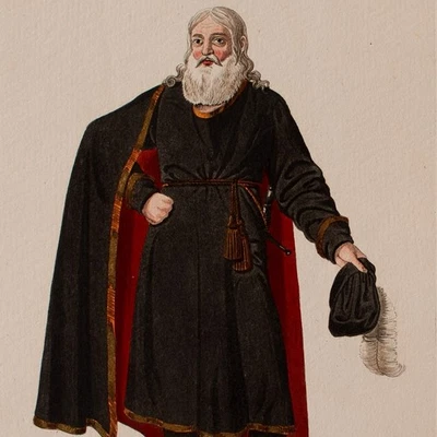 Wittich Nationaltheater Wilhelm von Nogaret Templer Kostüm kolor Radierung 1812 - Bild 1 von 3