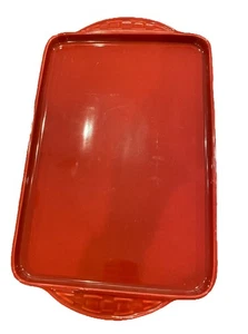 Longaberger Pottery Tomato Red Rectangle Serving Tray w/Handles RARE - Picture 1 of 3