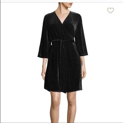 Eileen Fisher Black Velvet Wrap Dress with Tie Waist Womens Size Medium LBD - Image 1 of 4