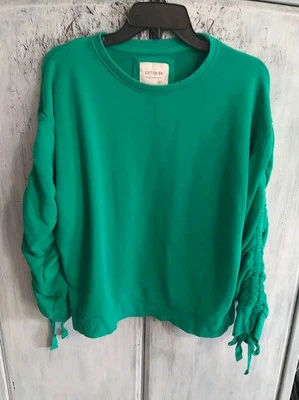 Cotton On Ruched Sleeve Top Green Small - Image 1 of 4