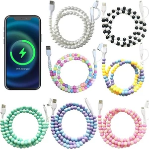 Portable Colorful Pearl 2-in- Type-C Fast Charging 7 UK Hot Cable Cable S8SSD34 - Picture 1 of 20
