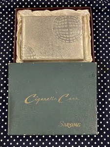 Sarome Cigarette Case Silver globe pattern With Box 10 x 8cm Used Good Condition - Picture 1 of 12