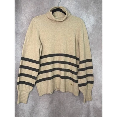 Женский свитер с водолазкой Michael Kors в полоску бежевый серый размер M шерсть альпака - Изображение 1 из 4
