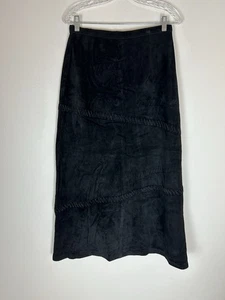 Vintage Y2K Leder Midi Maxirock Gr 16 schwarz A-Linie gefüttert Wildleder Grunge West - Bild 1 von 3