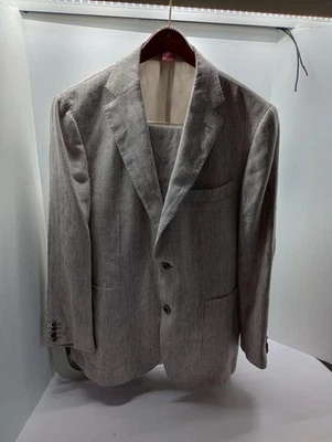 Suitsupply Beige Linen 2 Piece Havana Suit 44S worn once to wedding - Image 1 of 4