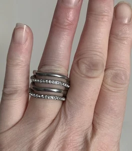 Silver tone Ring M  Boho Ethnic Festival Statement Tribal love diamanté crystals - Picture 1 of 13