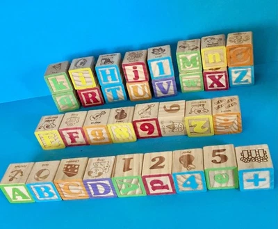 VINTAGE Classic SET OF 33 Wooden Alphabet Numbers & Symbols Blocks for Toddlers - Image 1 of 3