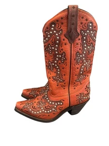 NUEVAS Botas Western Rockin Country Rust Naranja Rojo Cuero Embellecido 7.5 - Imagen 1 de 6