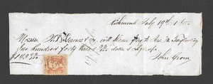 U.S. 1865 CHECK HANDWRITTEN BY MR. JOHN GROM, RICHMOND, VA WITH REVENUE # R15 - Picture 1 of 2