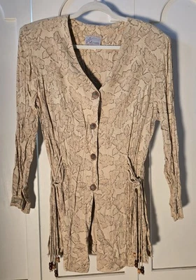 Blusa Dani Michaels Talla 16 Tostada Manga Larga Vintage Con Flecos Cuentas Foto 1 de 3