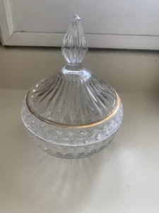 Crystal Covered Candy Dish with Frosting & Finial Top - Gold Tone Trim - Picture 1 of 6