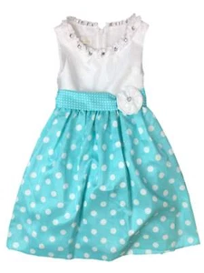 American Princess Girls Blue Polka Dot Rhinestone Party Dress Flower Girl - Picture 1 of 1