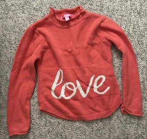 Say What? Girls Orange Love Pullover Sweater - Size Large 6/6X - 100% Cotton - Picture 1 of 5