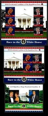 LIBERIA, YEAR 2016 SET OF 3 SHEETS OF USA DONALD TRUMP REPUBLICAN CANDIDATE - Image 1 of 4