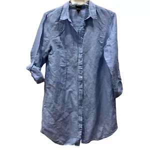 Sz 16 Ann Taylor chambray Jean midi dress Shirt Denim Look Button roll tab Sleev - Picture 1 of 9