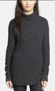 QUINN Cashmere Turtleneck Sweater Small Gray Cable Knit Solid Long Sleeve New - Imagen 1 de 2