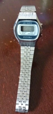 Vintage 1980s Futura LCD Quartz Digital Stainless Watch Hong Kong Loose Latch - Image 1 of 4