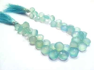 AQUA CHALCEDONY NATURAL HEART GEMSTONE BEADS  9X12MM FACETED CUT LOOSE 8"INCH - Image 1 of 4