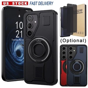 For Samsung Galaxy S24 FE Rugged Kickstand Case Cover / Privacy Tempered Glass - Picture 1 of 30