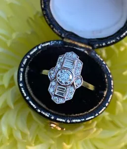 Antique Art Deco Style Round Moissanite 14K White Gold Finish Engagement Ring - Picture 1 of 5