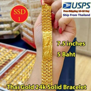 K1 Thai Gold 24k massives Armband gelbe Kette Anhänger 7,5 Zoll 5 Baht - Bild 1 von 3