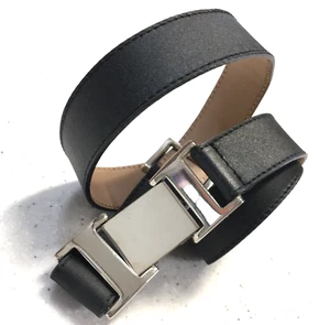 Tanner Black Smooth Leather Belt Thin Women's Small Italian Silver-Tone Buckle - Picture 1 of 6