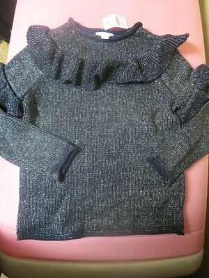 Nuevo con etiquetas Suéter JCrew Niñas Borde con Volantes Azul Marino Lurex Cuello Redondo Talla 10 Foto 1 de 3