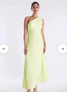 BcbgMaxAzria Akazie plissiert sonnig limette Satin Hochzeitsgast Kleid neu mit Etikett Größe 8 M - Bild 1 von 11