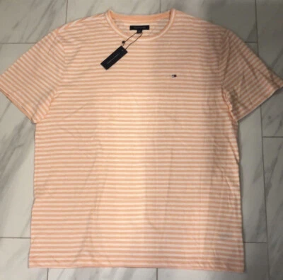Tommy Hilfiger Hombre Rayas Cuello Redondo Camiseta Rosa Blanco Nueva Foto 1 de 4
