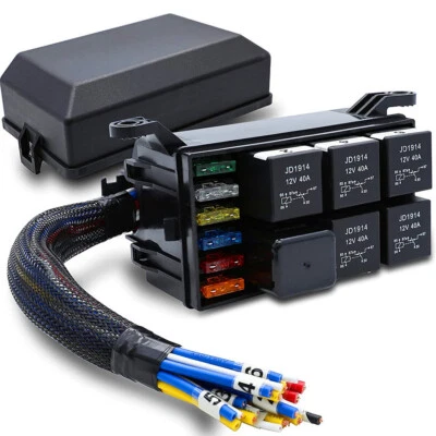 6 Way 12V Fuse Relay Box Block W/Pre-Wires Kit Waterproof For Car Accessories - Image 1 of 4