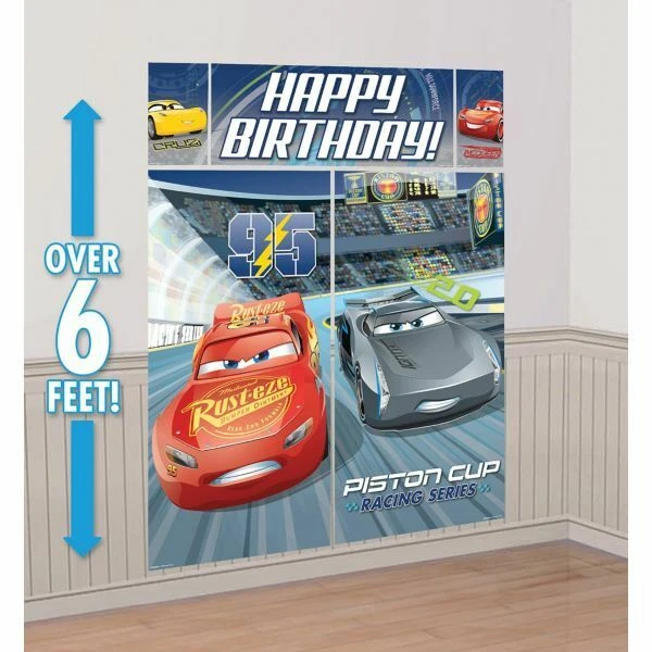 Disney Cars 3 Party Supplies Scene Setter Backdrop Birthday Lightning McQueen - Image 1 of 1