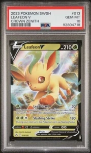 2023 POKEMON SWORD AND SHIELD CROWN ZENITH 013 LEAFEON V PSA GEM MINT 10 - Picture 1 of 4